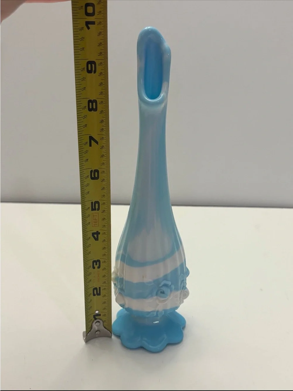 Fenton Blue Marble rose pattern slag vase
